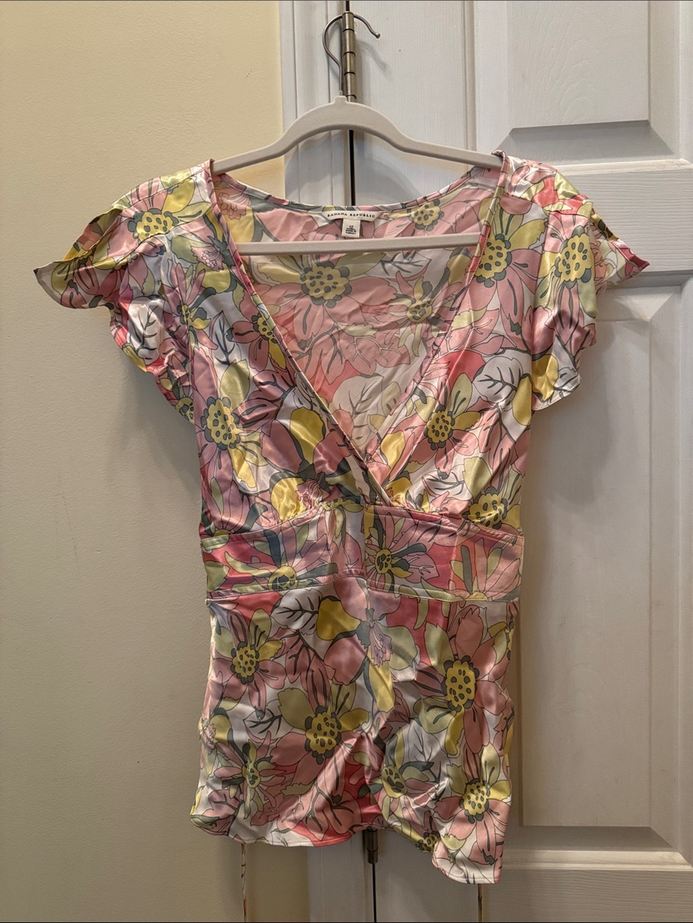 Banana Republic Pink and Yellow Floral Wrap Mini Dress